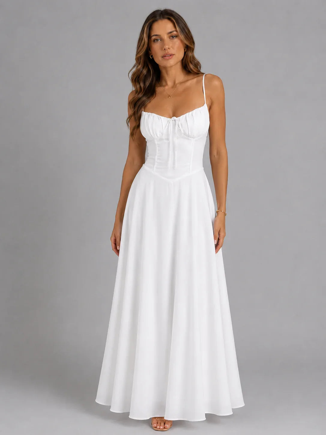 Denise | Square Neck Spaghetti Strap Summer Holiday Maxi Dress with Tie Waist