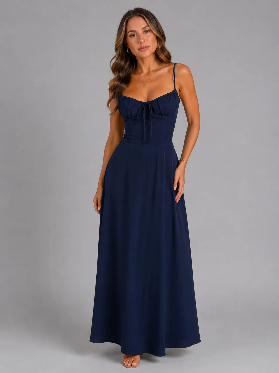 Denise | Square Neck Spaghetti Strap Summer Holiday Maxi Dress with Tie Waist