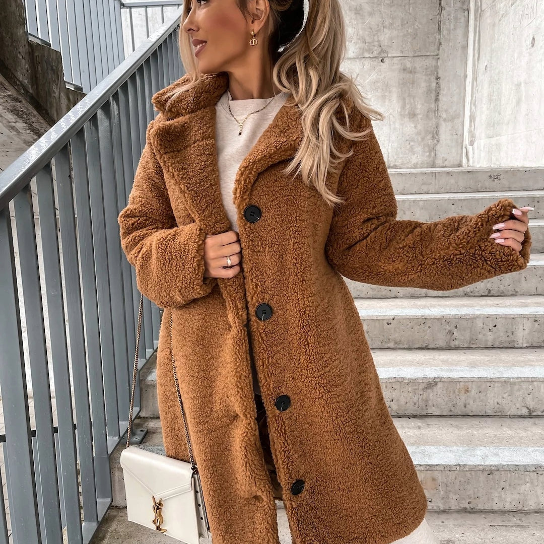 Doris | Womens Oversized Teddy Long Coat | Collared, Button Front, Room to Layer | Beige, Brown, White and More S-5XL