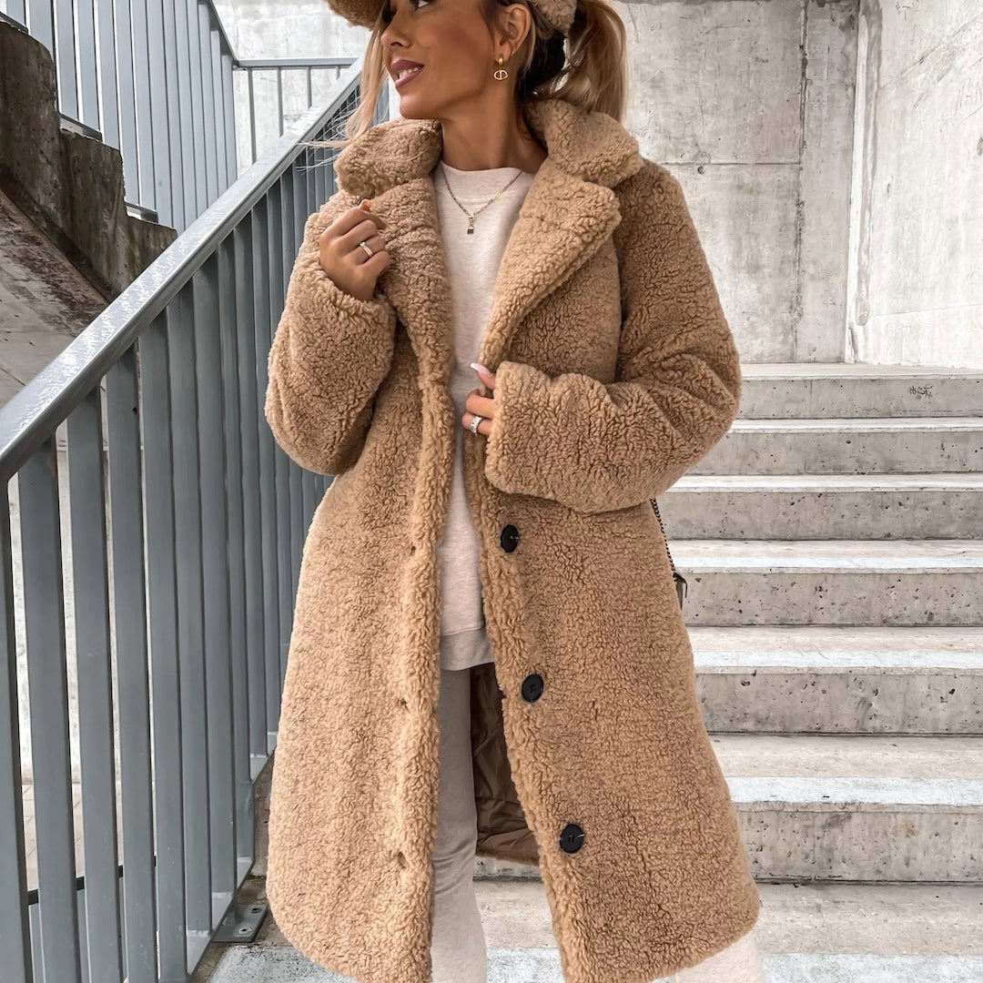 Doris | Womens Oversized Teddy Long Coat | Collared, Button Front, Room to Layer | Beige, Brown, White and More S-5XL