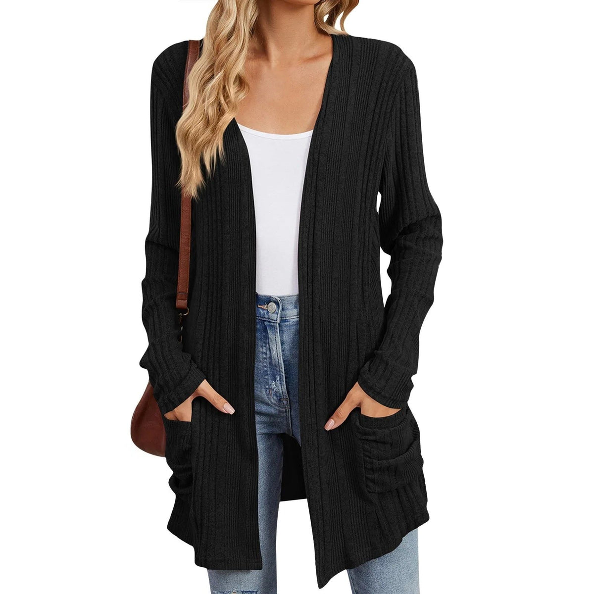 Desdemona | Ribbed Knit Longline Cardigan with Pockets for Women