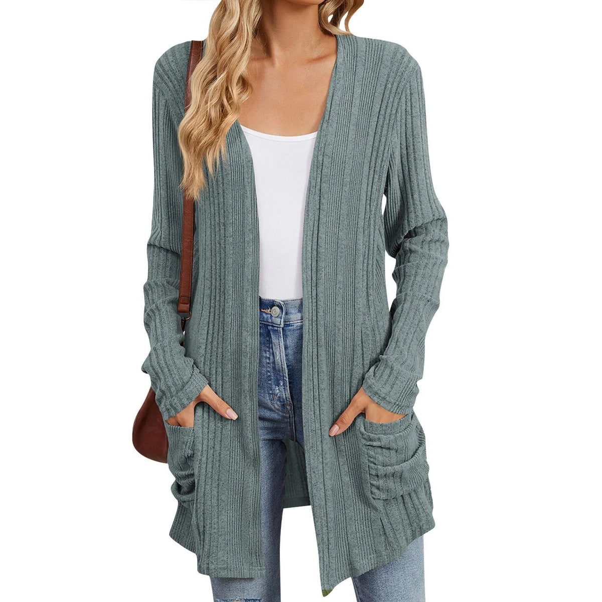 Desdemona | Ribbed Knit Longline Cardigan with Pockets for Women