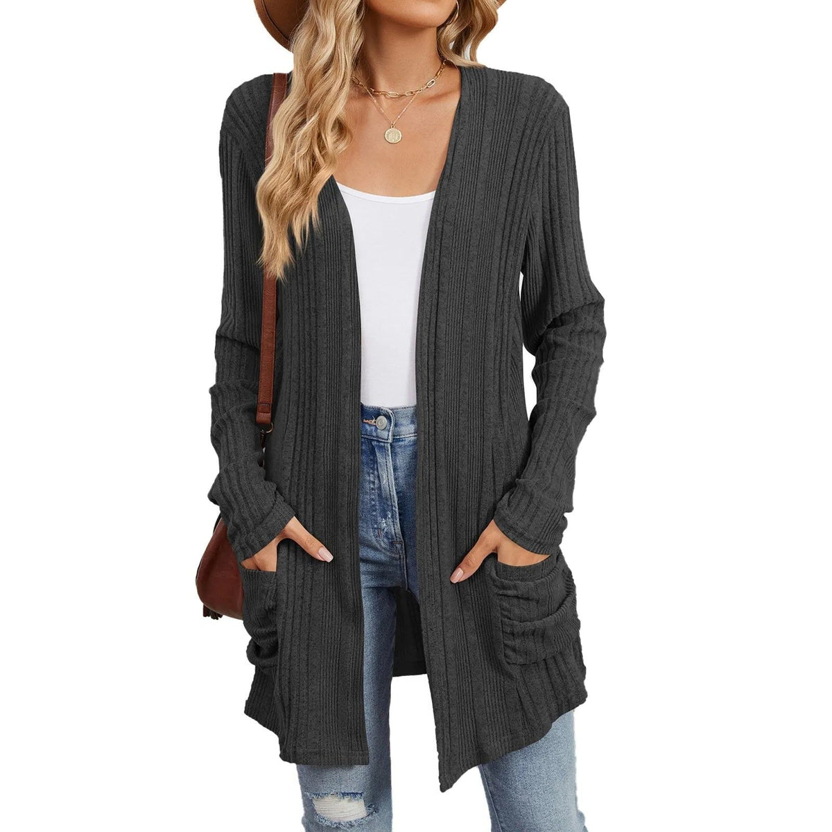 Desdemona | Ribbed Knit Longline Cardigan with Pockets for Women