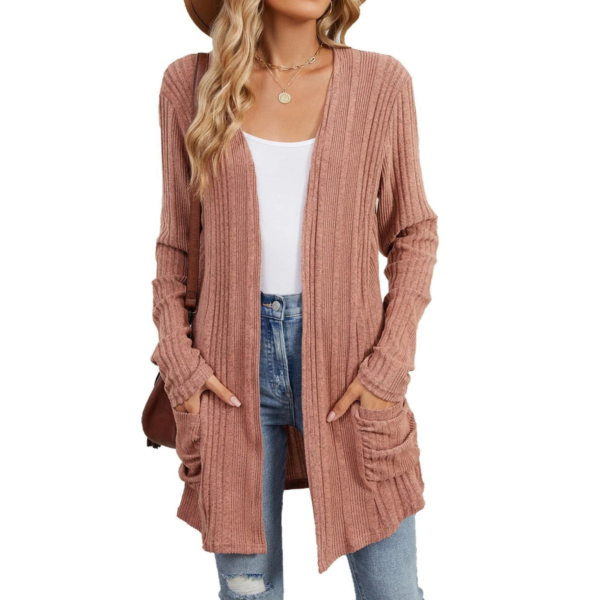 Desdemona | Ribbed Knit Longline Cardigan with Pockets for Women