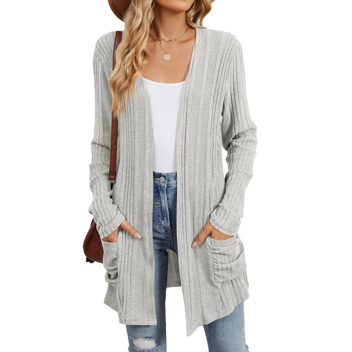 Desdemona | Ribbed Knit Longline Cardigan with Pockets for Women
