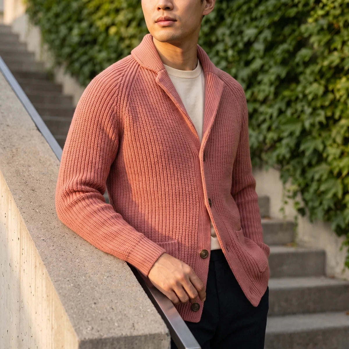 Desmond Ribbed Shawl Collar Cardigan