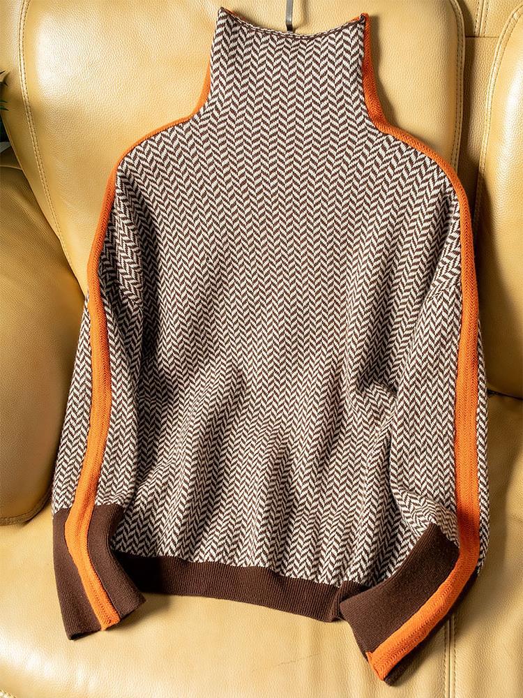 Women's Herringbone Turtleneck Jumper, Long Sleeves