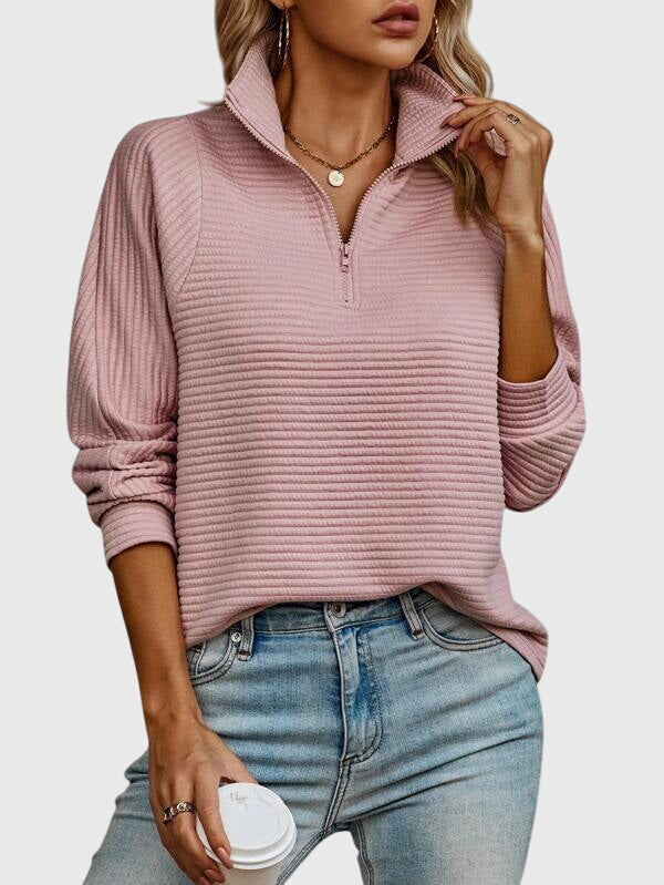 Women's Sweater with V-Neck and Zip Closure | Size S-2XL | Pink, White, Grey, Black, Maroon, Dark Blue