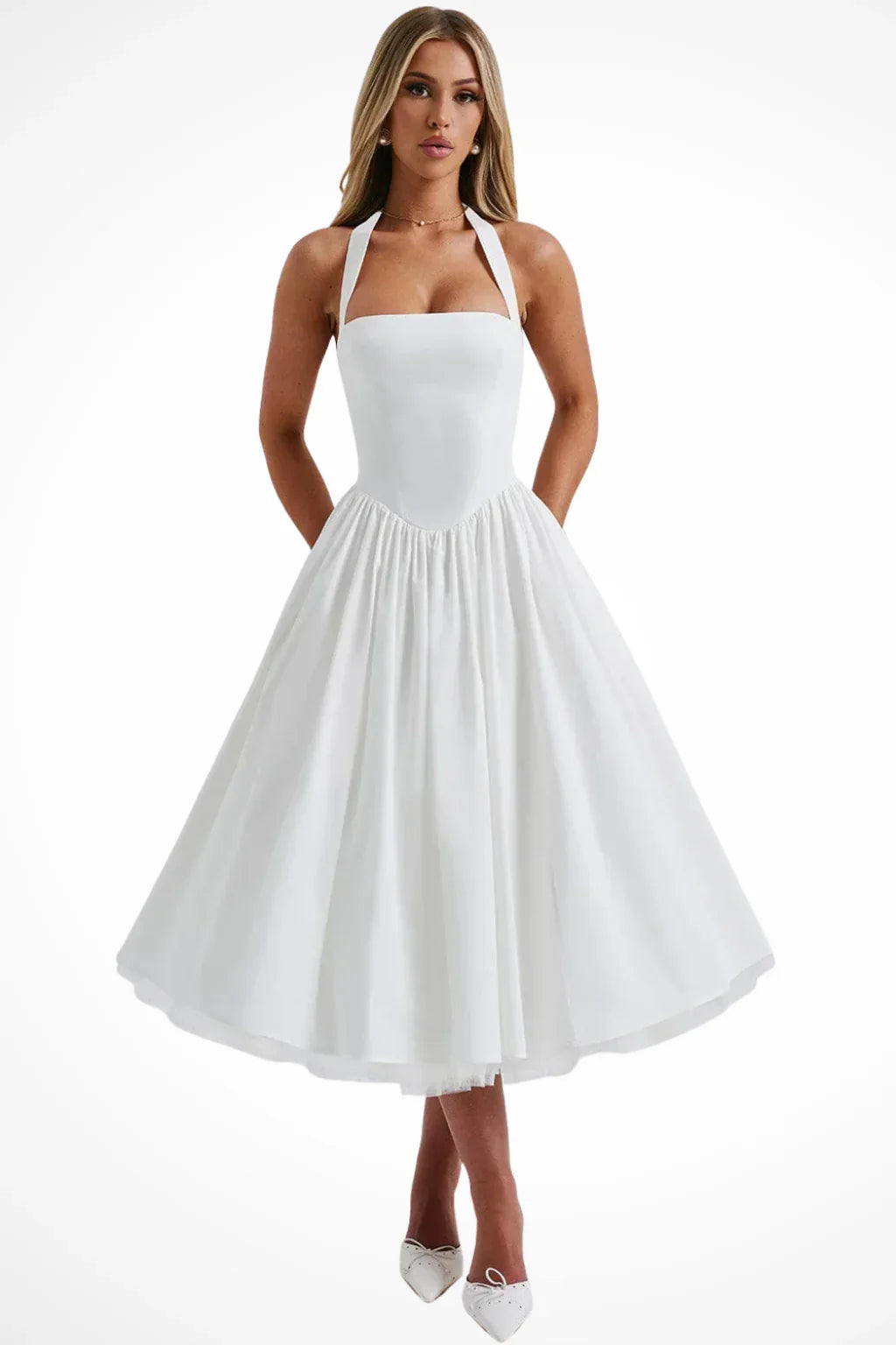 Diana | Halter Neck Corset Midi Dress with Straps