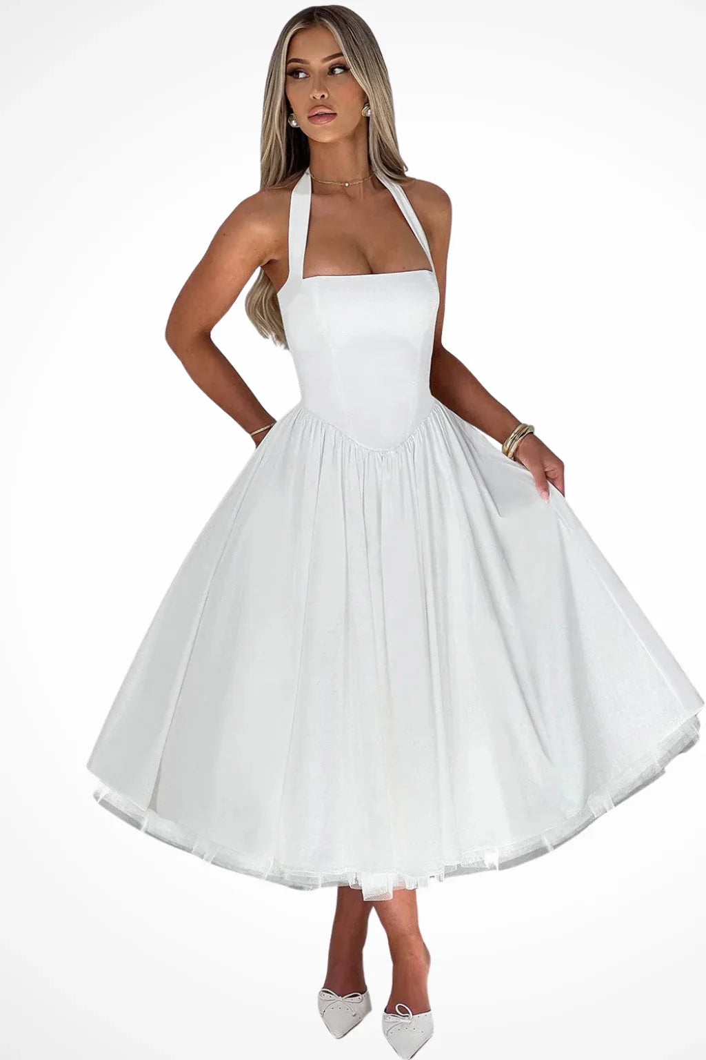 Diana | Halter Neck Corset Midi Dress with Straps