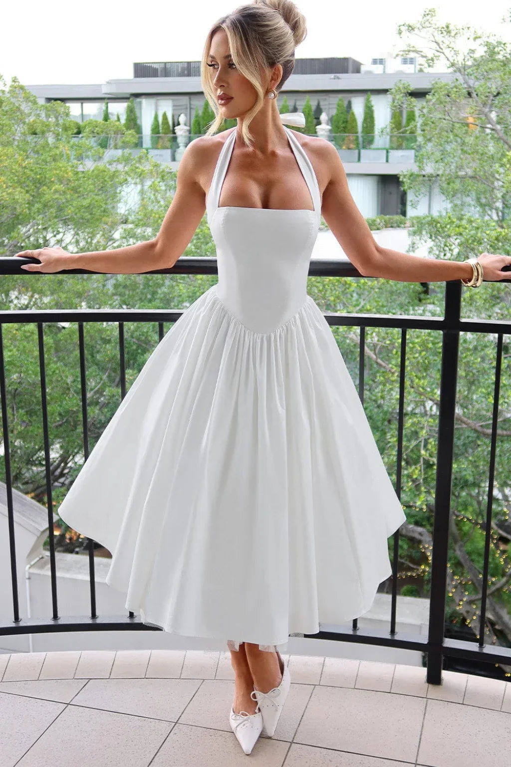 Diana | Halter Neck Corset Midi Dress with Straps