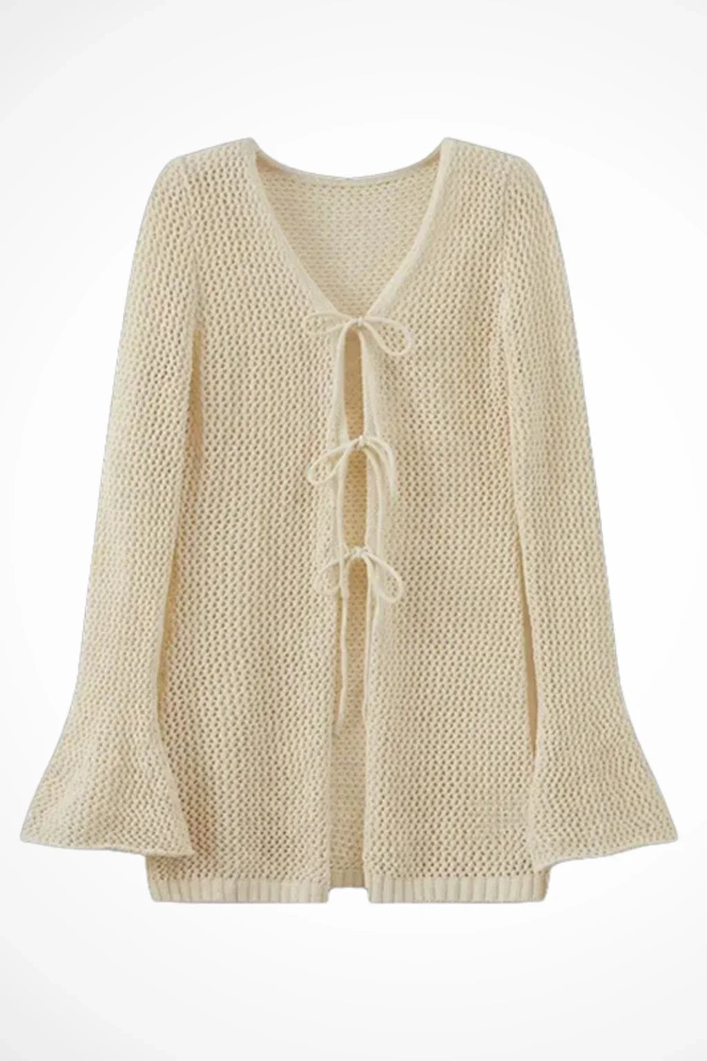 Diana | Women's Summer Lace Up Crochet Knit Bell Sleeve Cardigan with Front