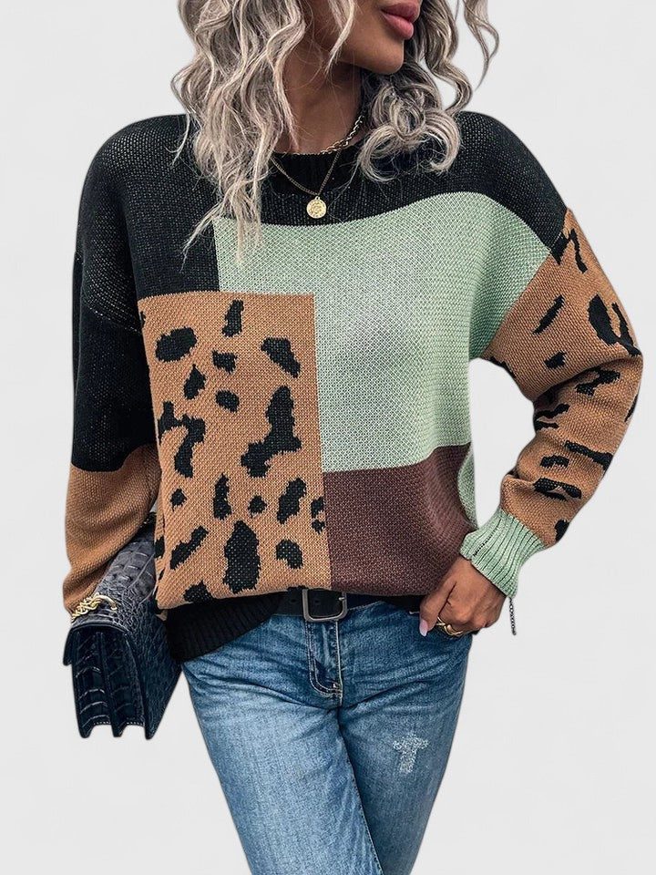 Dina | Color-Block Leopard Knit Sweater for Women
