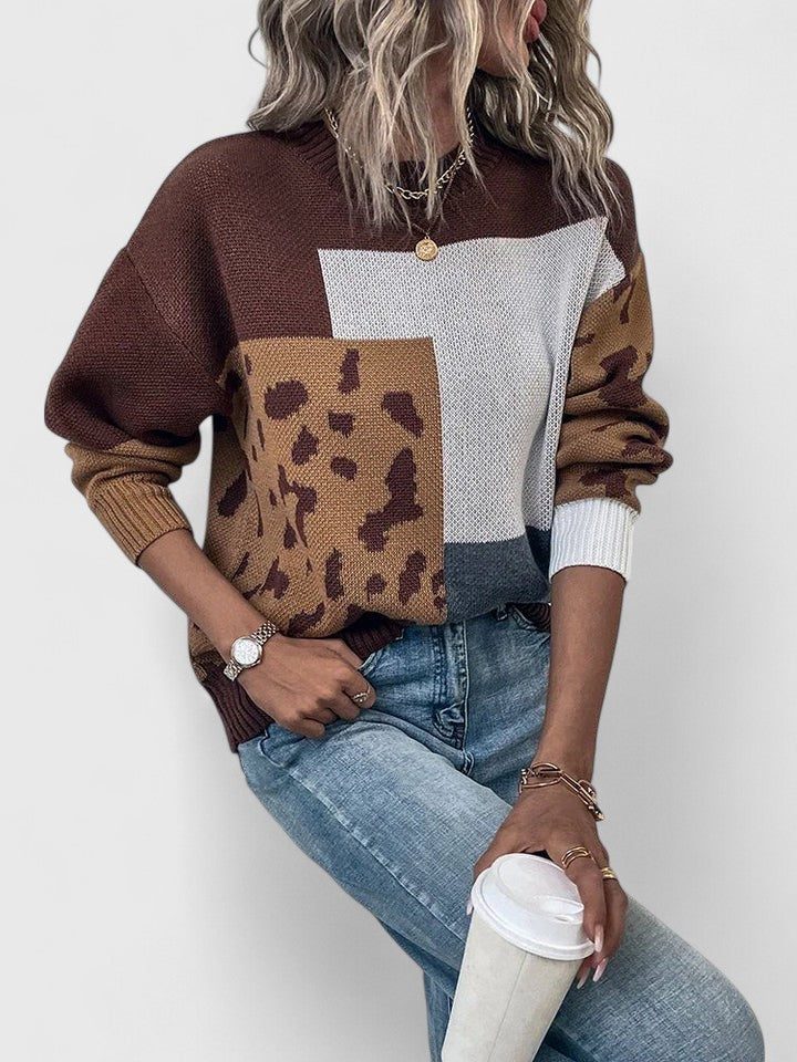 Dina | Color-Block Leopard Knit Sweater for Women