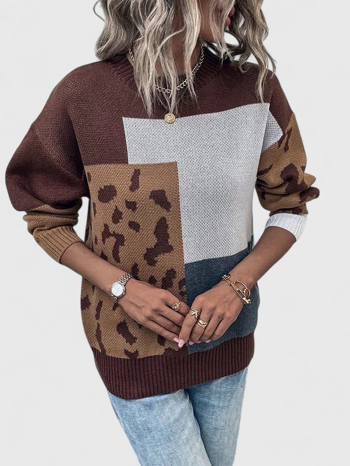Dina | Color-Block Leopard Knit Sweater for Women