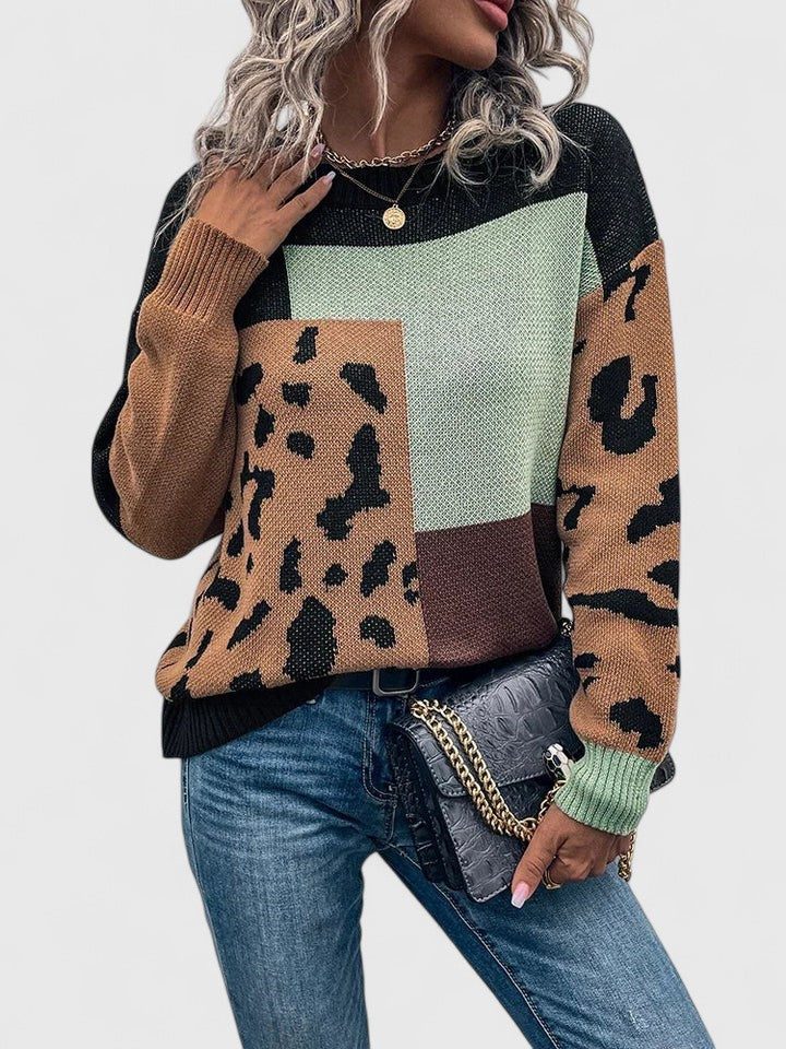 Dina | Color-Block Leopard Knit Sweater for Women