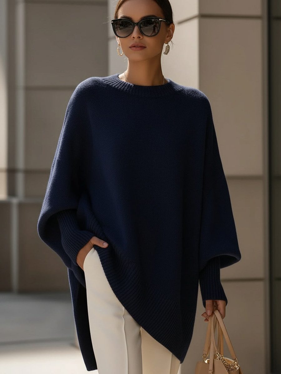 Dina | Ribbed Knit Oversized Poncho for Women