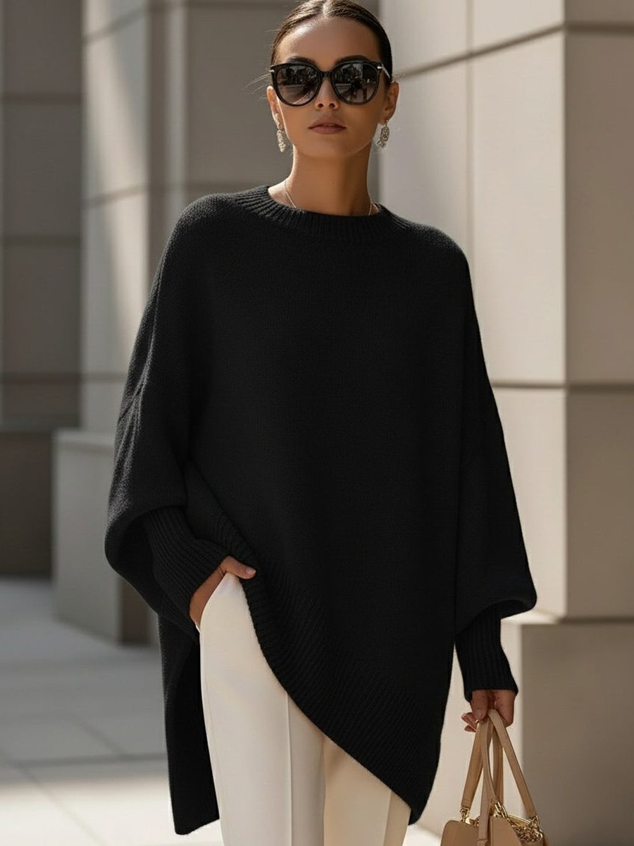 Dina | Ribbed Knit Oversized Poncho for Women