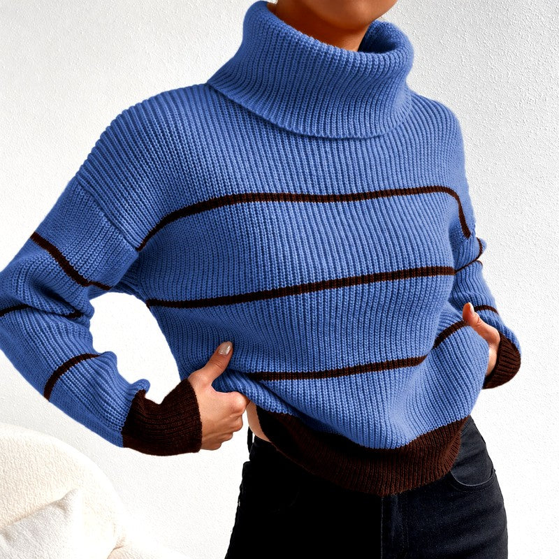 Dina - Women’s Striped Knit Turtleneck Sweater