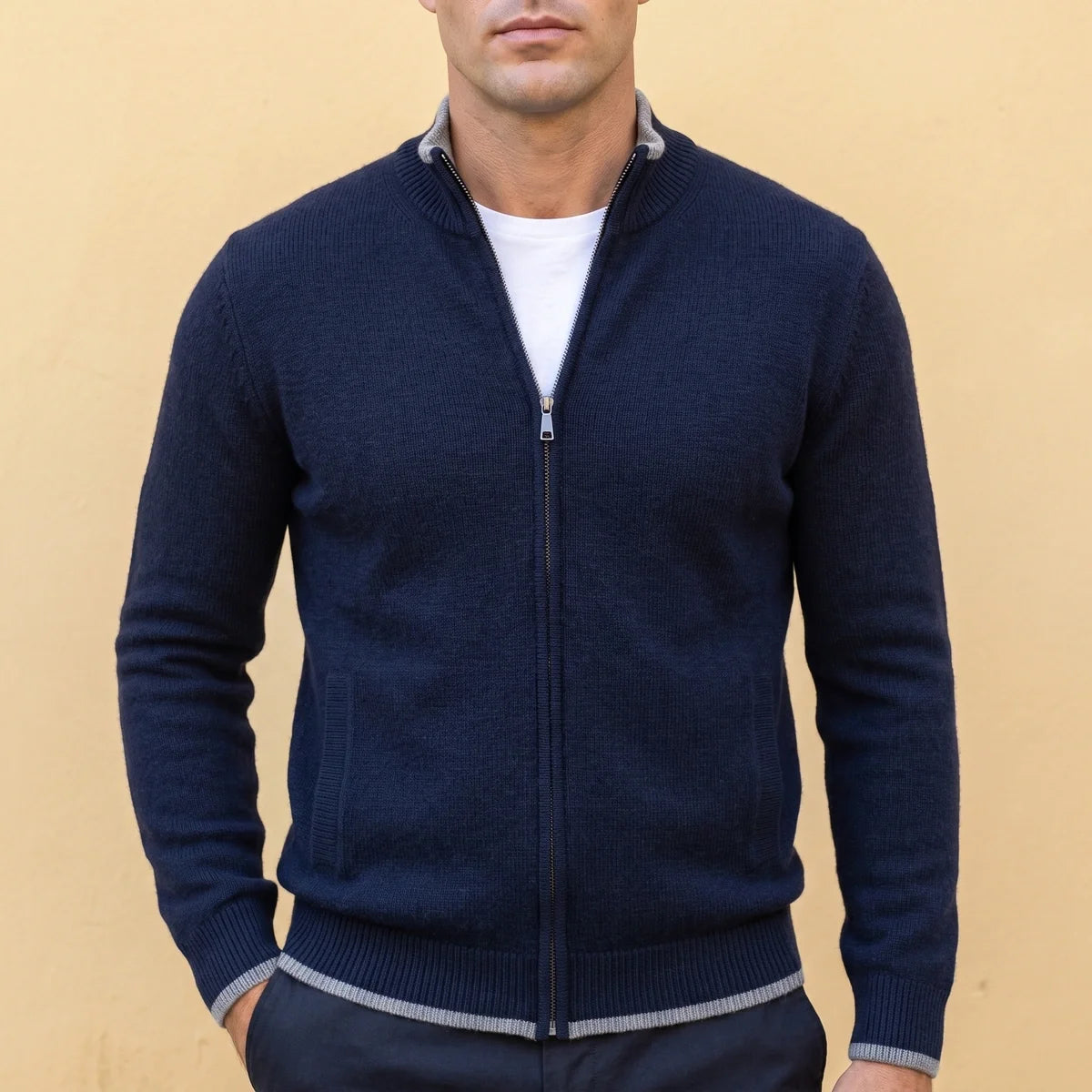 Dmitri Two Way Zip Cashmere Knit Cardigan
