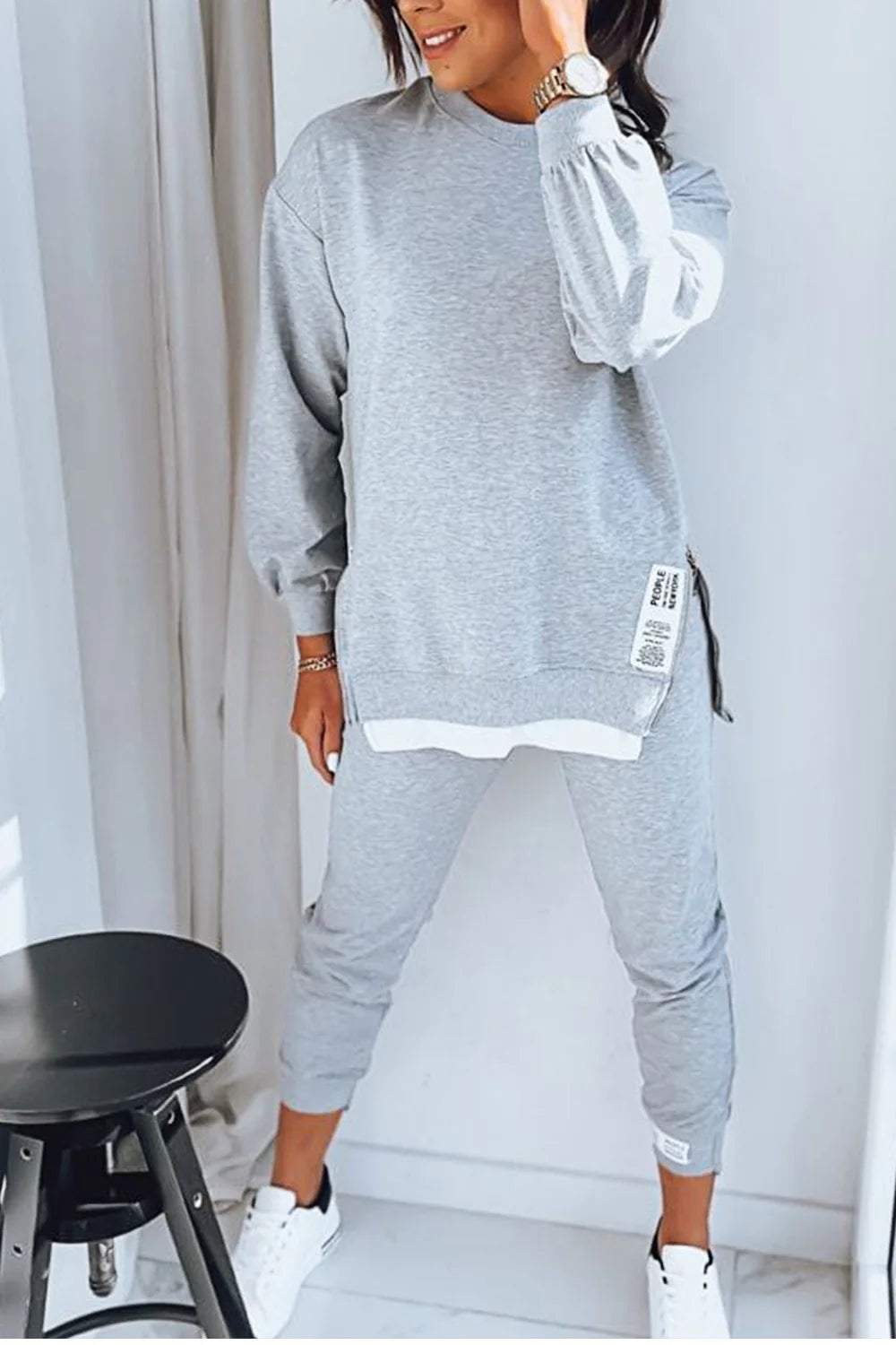 Women's Long Sleeve Sweatshirt Jogger Set, Crew Neck