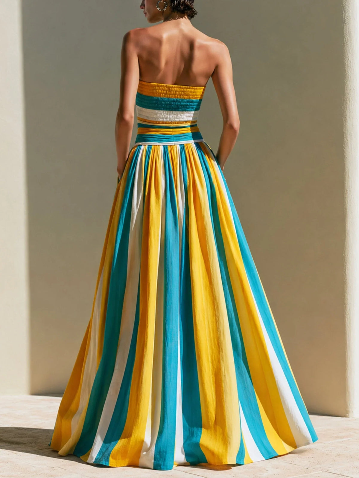 Dorothea | Strapless Smocked Striped Sundress with Bodice