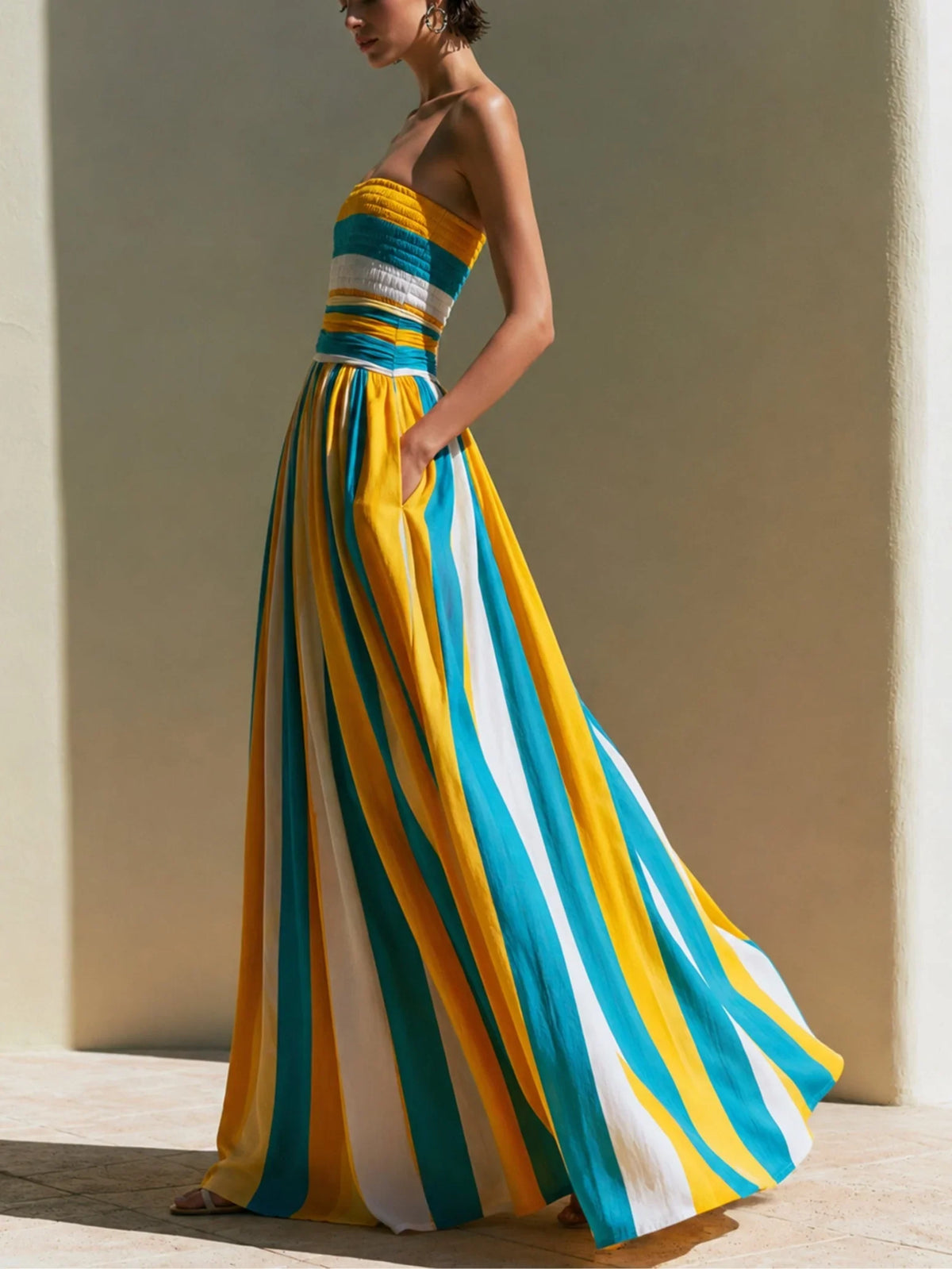 Dorothea | Strapless Smocked Striped Sundress with Bodice