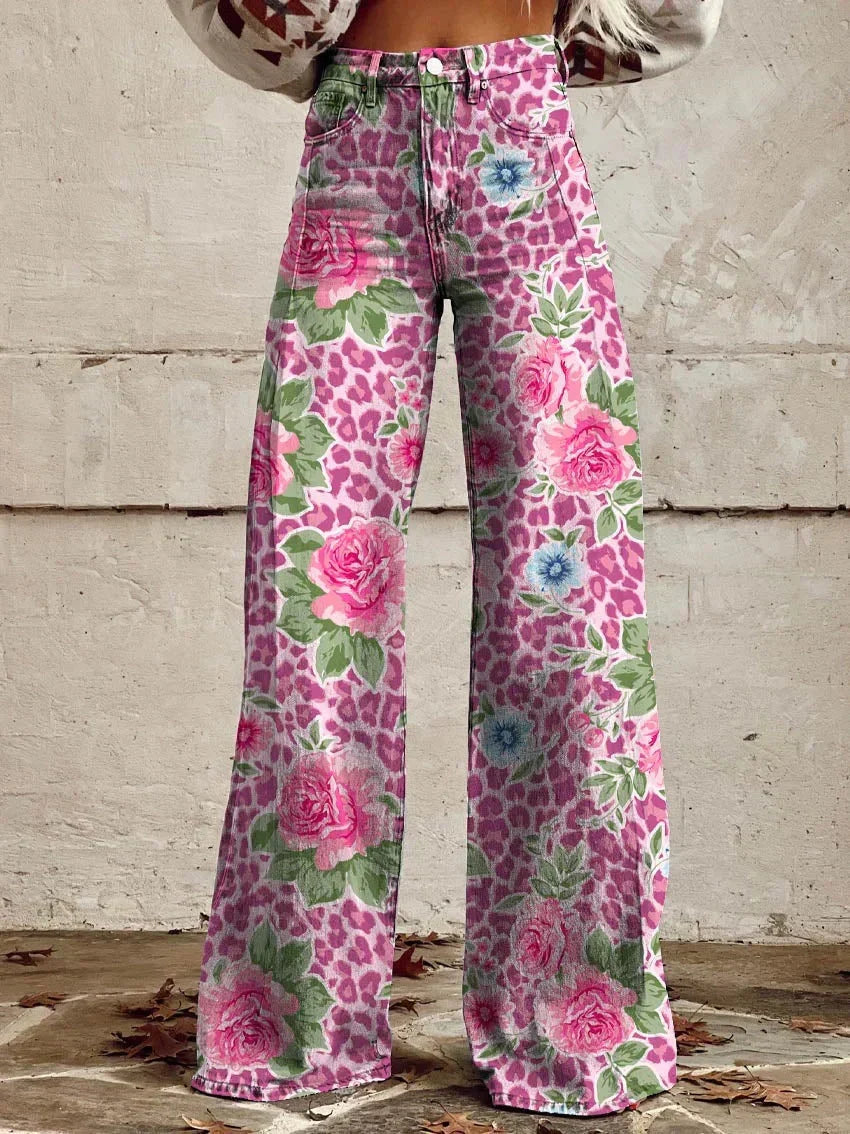 Dorothy | Women's High Waist Wide Leg Floral Print Palazzo Pants with High Waisted