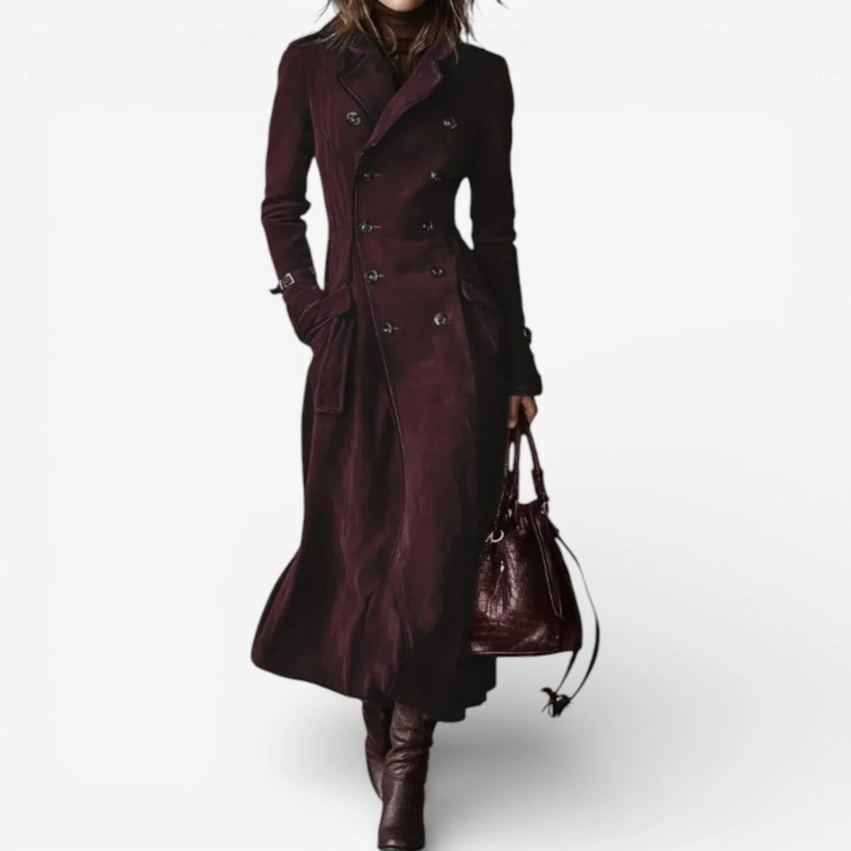 Ylenia | Suede Double-Breasted Longline Trench Coat for Women