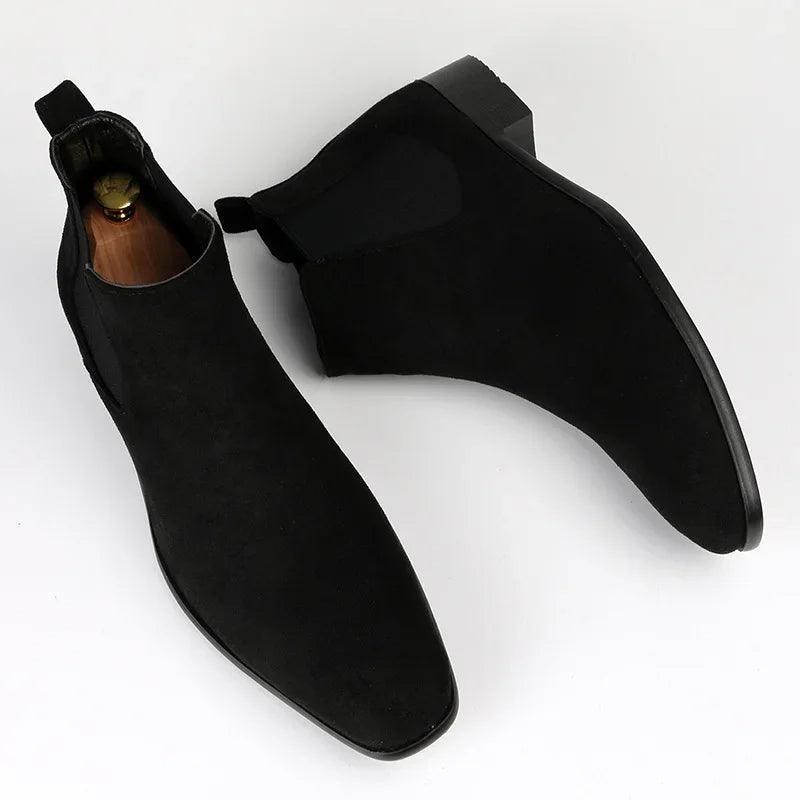 Men's Chelsea Boots with Pull Tabs, Low Block Heel