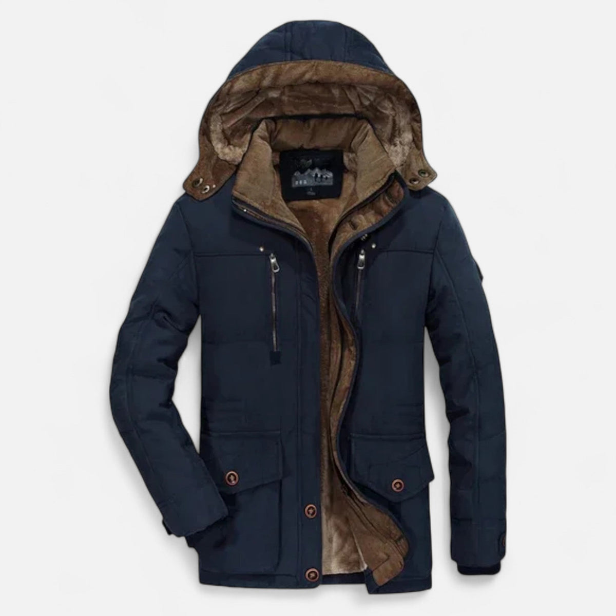 Men's Hooded Quilted Parka Jacket, Long Sleeves, Zip Front