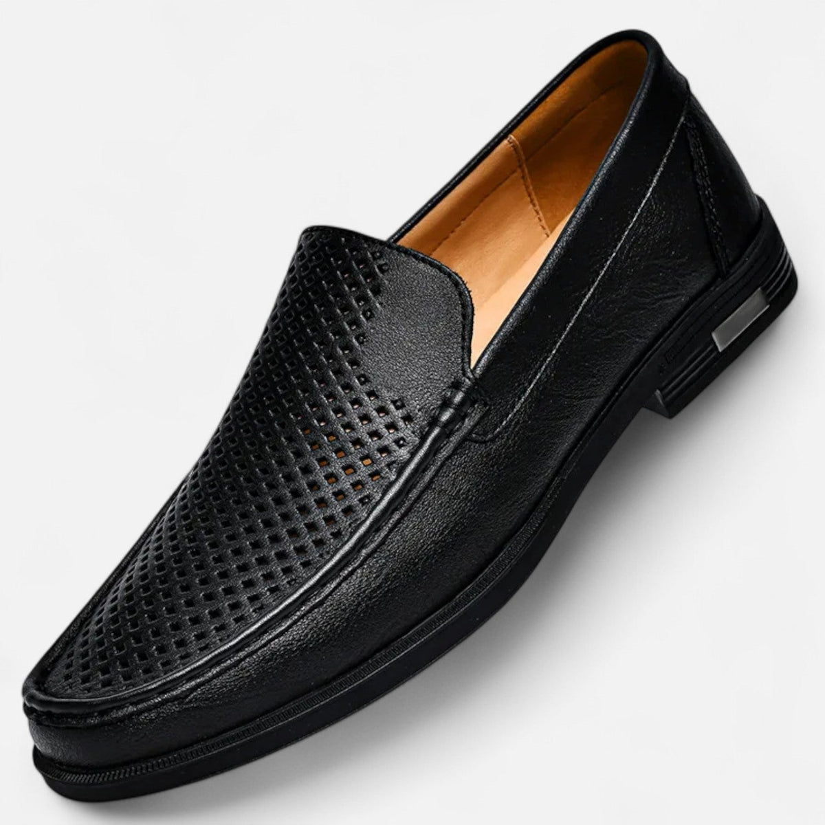 Men's Perforated Slip-On Loafers, Stitched Trim, Flat Sole