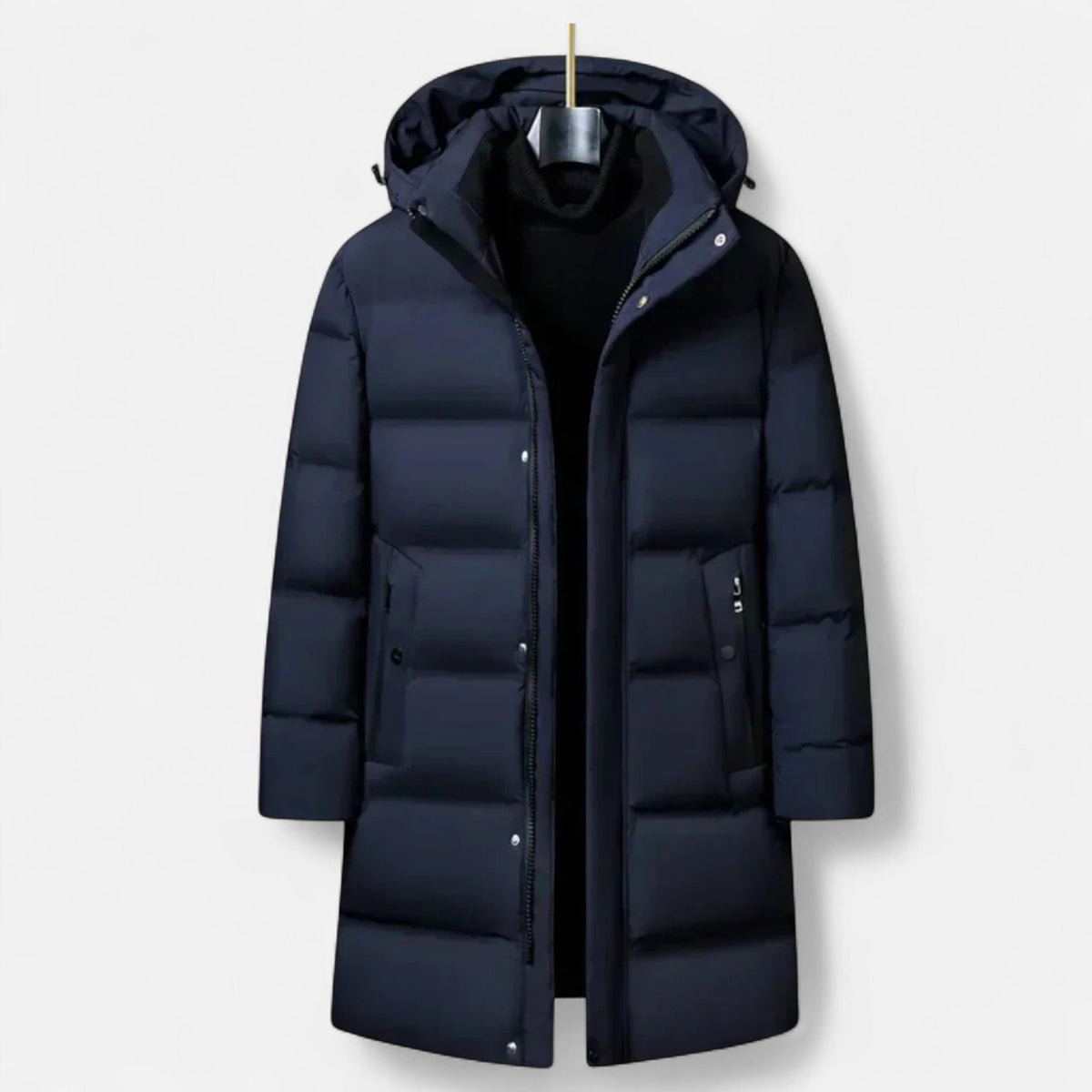 Men's Hooded Quilted Winter Parka, Long Sleeves, Zip Front