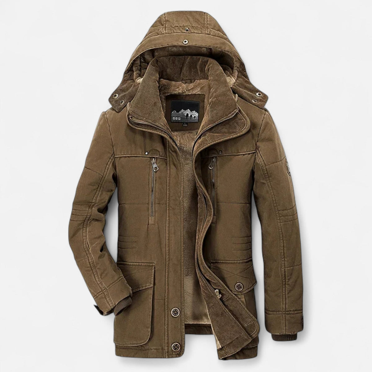 Men's Hooded Quilted Parka Jacket, Long Sleeves, Zip Front