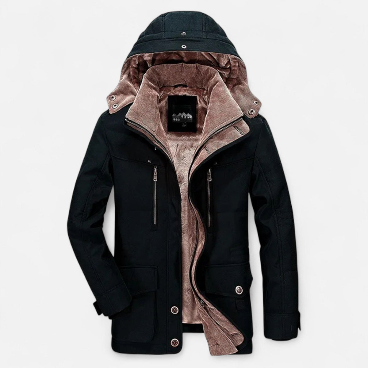 Men's Hooded Quilted Parka Jacket, Long Sleeves, Zip Front