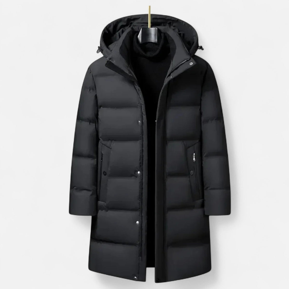 Men's Hooded Quilted Winter Parka, Long Sleeves, Zip Front