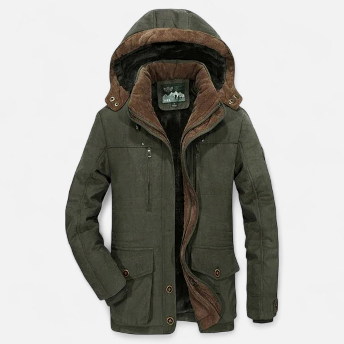 Men's Hooded Quilted Parka Jacket, Long Sleeves, Zip Front