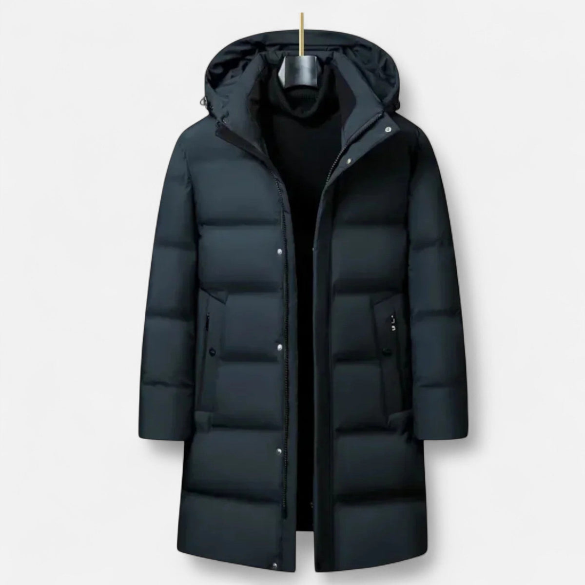 Men's Hooded Quilted Winter Parka, Long Sleeves, Zip Front