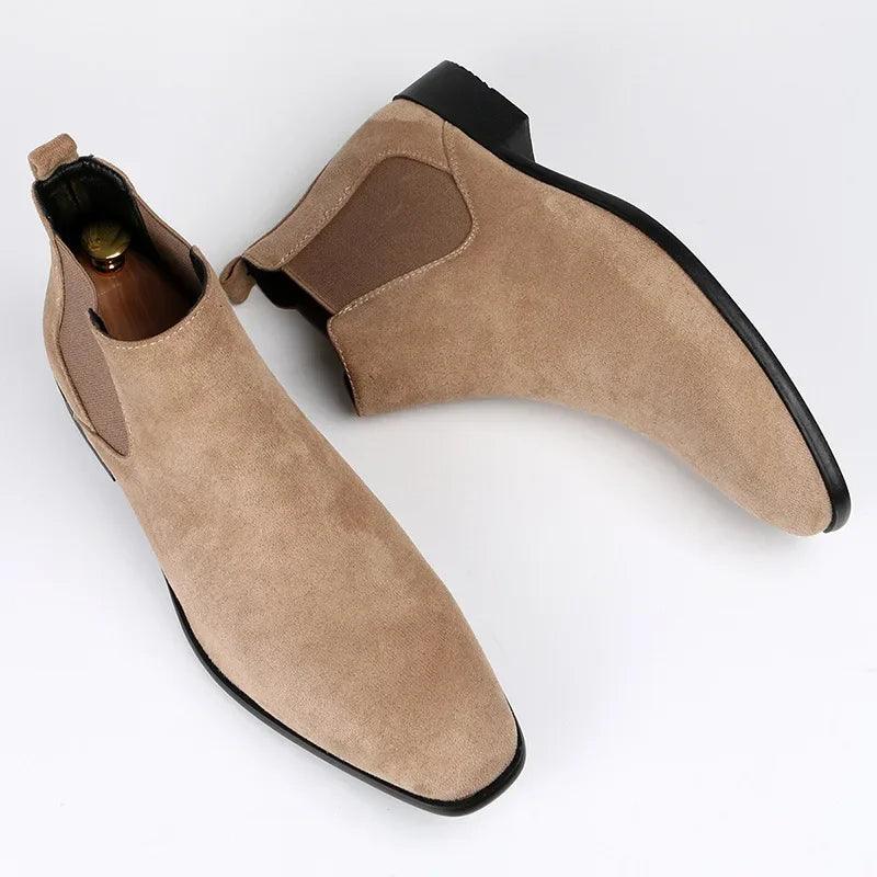 Men's Chelsea Boots with Pull Tabs, Low Block Heel