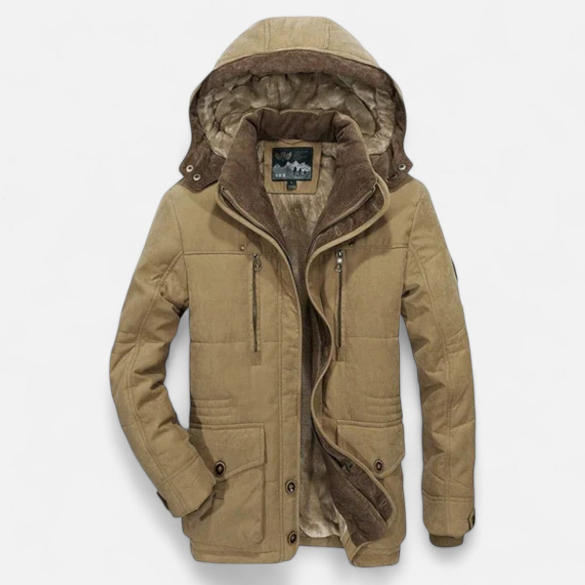 Men's Hooded Quilted Parka Jacket, Long Sleeves, Zip Front