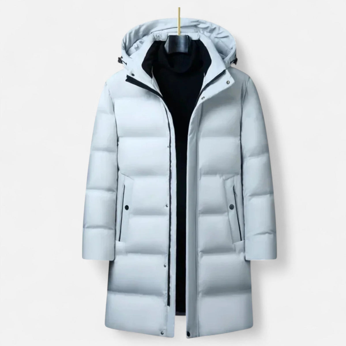 Men's Hooded Quilted Winter Parka, Long Sleeves, Zip Front