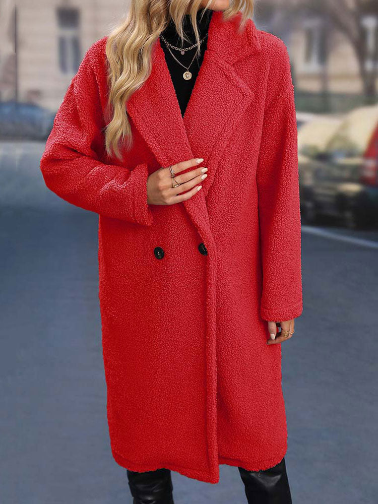 Women's Long Double-Breasted Coat with Shawl Collar