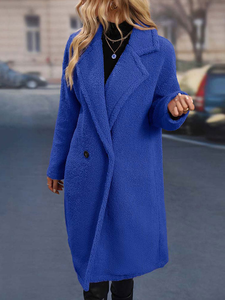 Women's Long Double-Breasted Coat with Shawl Collar