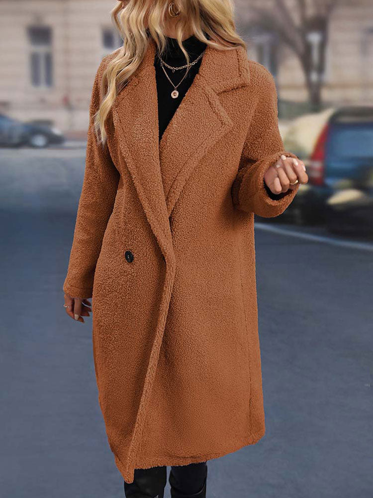 Women's Long Double-Breasted Coat with Shawl Collar