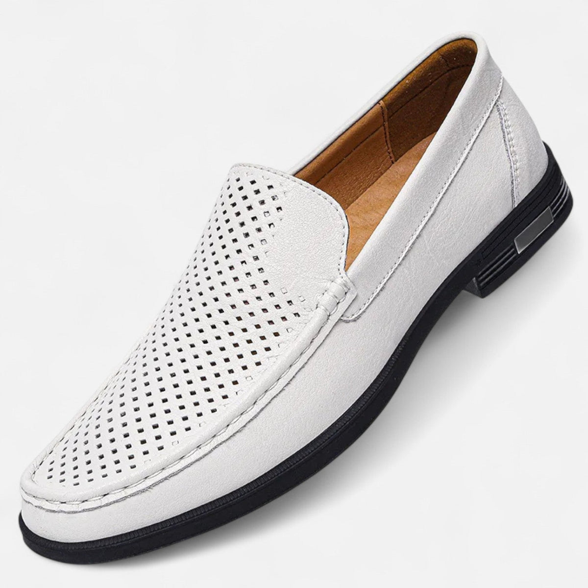 Men's Perforated Slip-On Loafers, Stitched Trim, Flat Sole