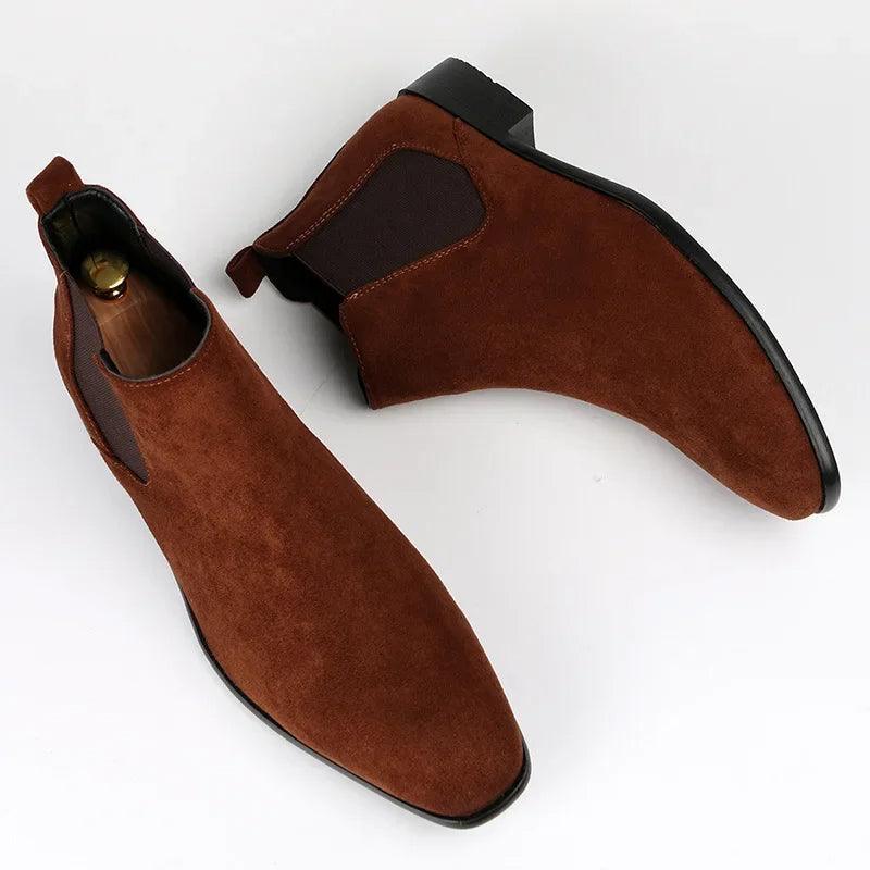Men's Chelsea Boots with Pull Tabs, Low Block Heel