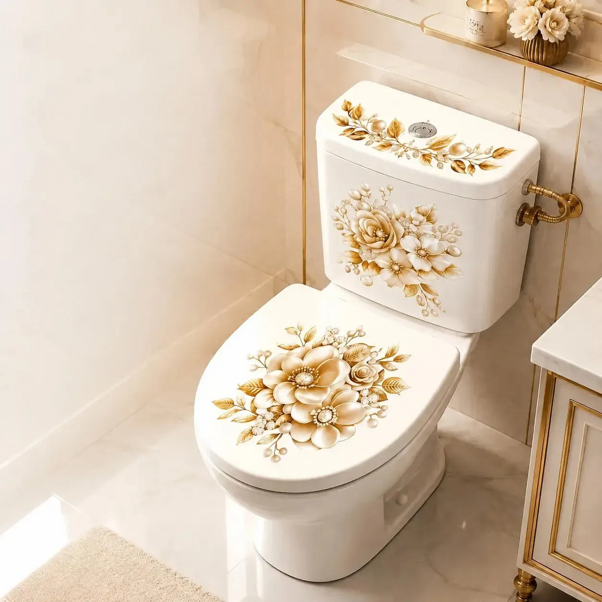 Pearlflora – Layered Floral PVC Toilet Decal Set
