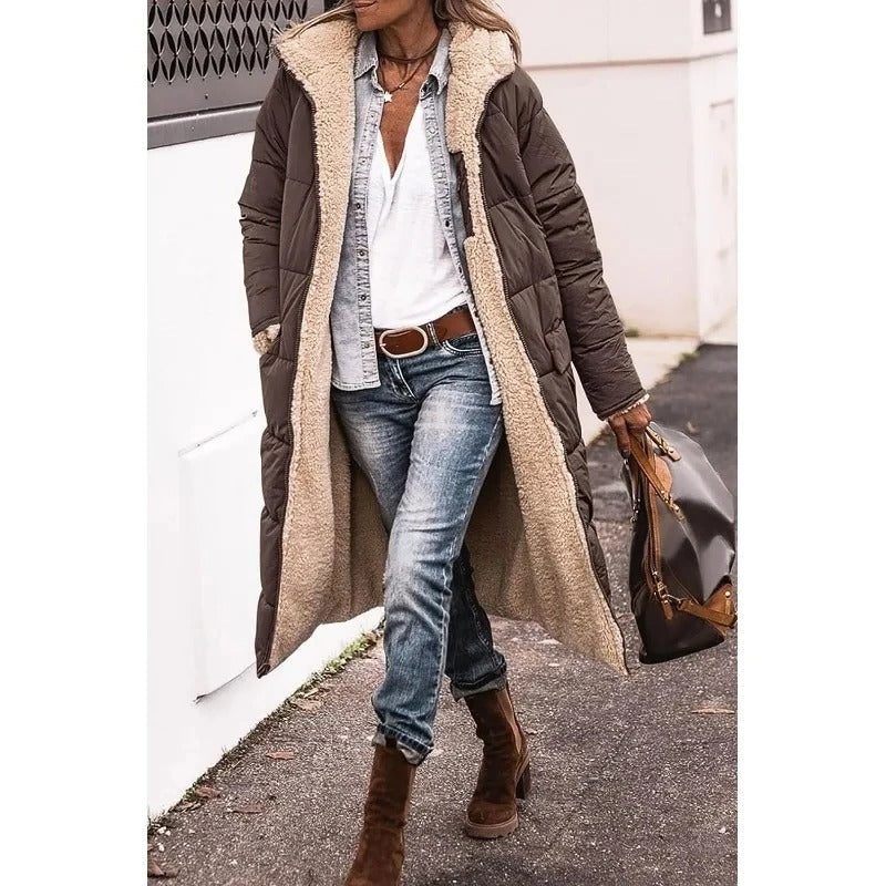 Drew | Long Puffer Winter Coat with Sherpa Lining for Women