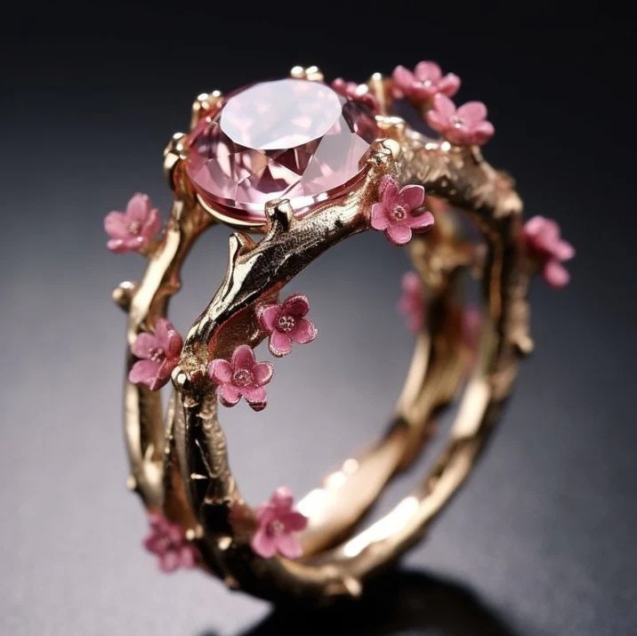 Crystal Flower Ring in Pink and Gold