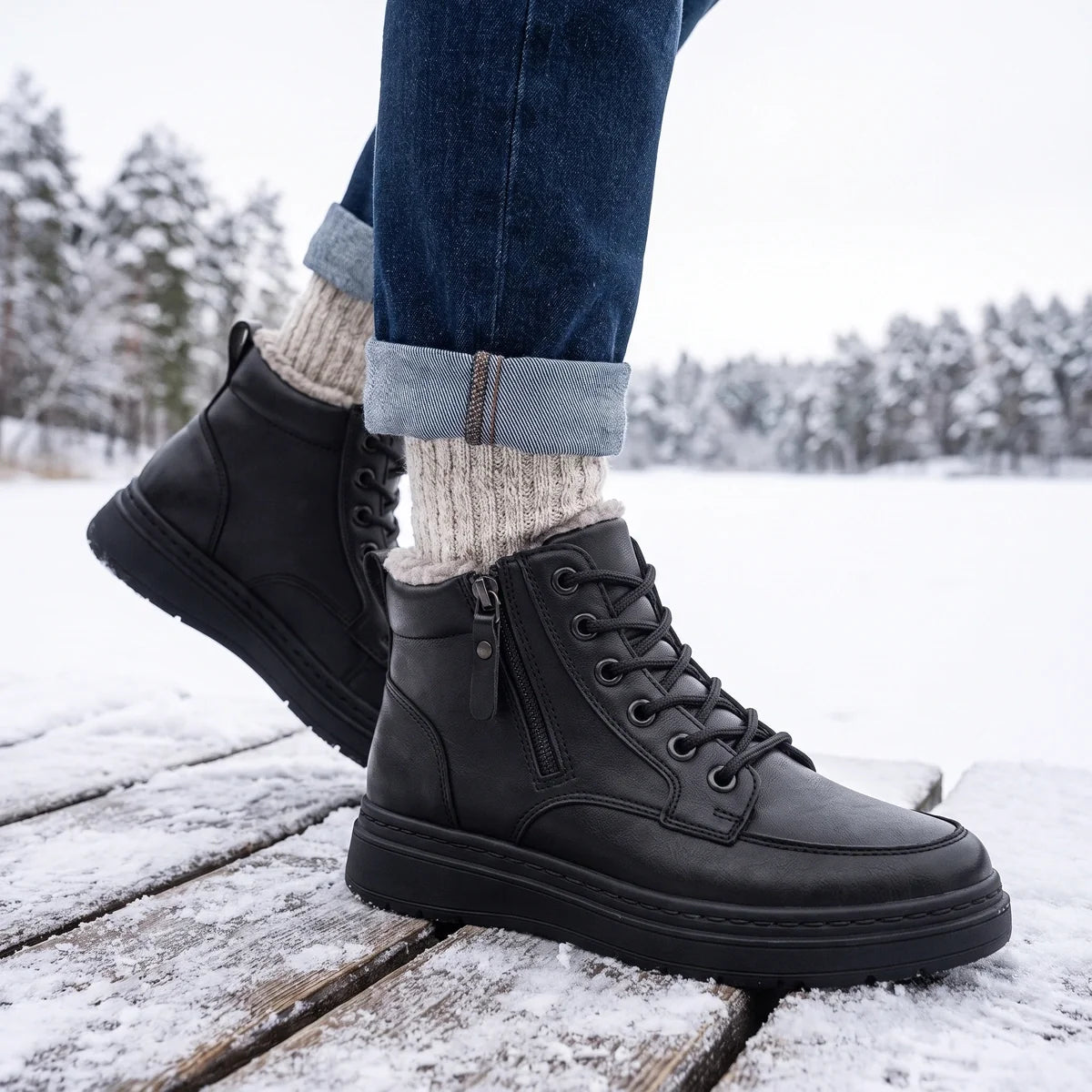 Dunstan Shearling Collar Lace Up Winter Boots
